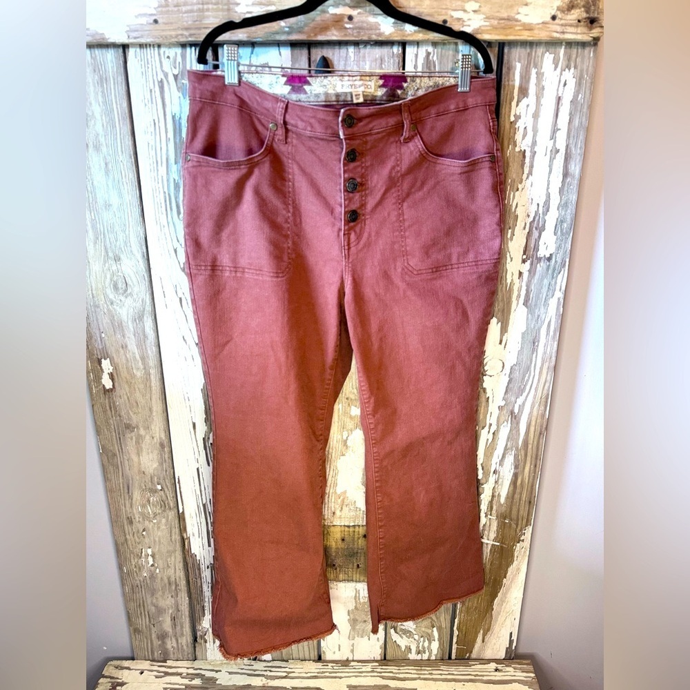Frye & Co. Wide Leg Burnt Rust Jeans Frayed Hem size 18W